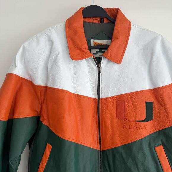 Vintage Miami Hurricanes Leather Jacket Mens Large Varsity Football Retro Logo - Picture 3 of 15